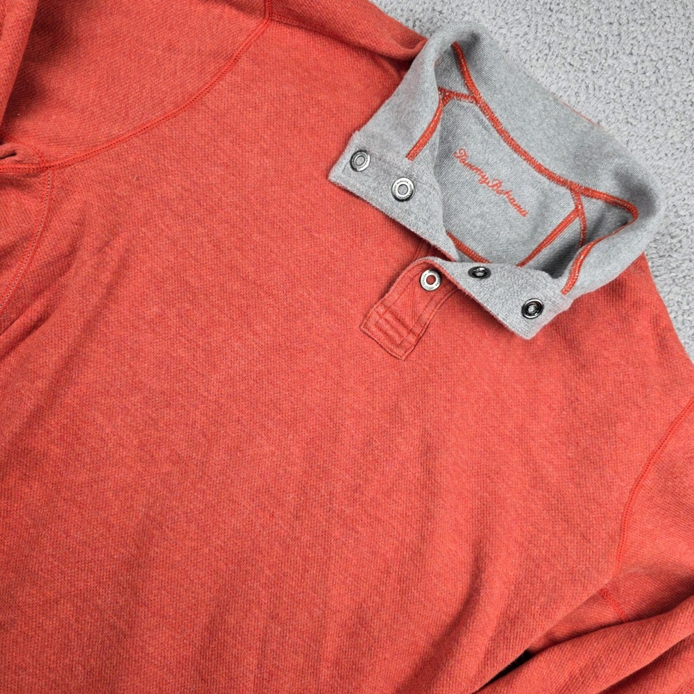 Tommy Bahama Mens Orange Flipside‎ Reversible Mock Neck Snap Pullover Sweater XL